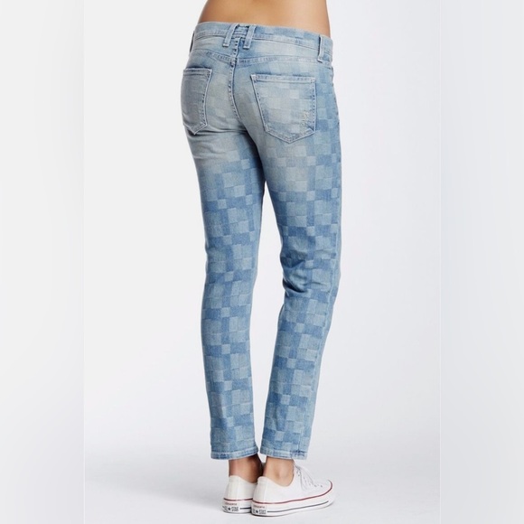 Current/Elliott The Fling Slim Boyfriend Checkered Jeans Distressed Blue Size 27 - Picture 16 of 16